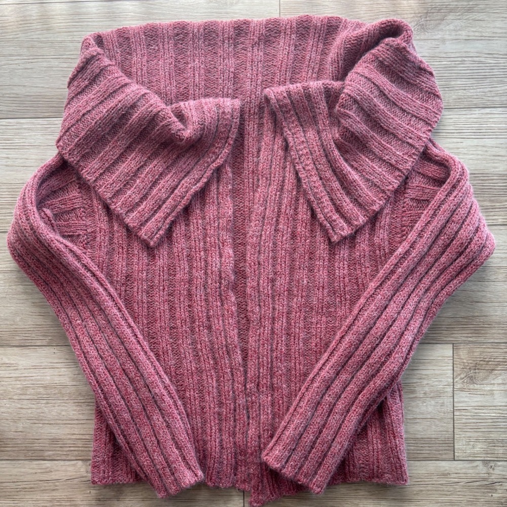 Shirin Guild Mohair Blend Ribbed Knit Open Cardigan Shawl Collar Burgundy UK